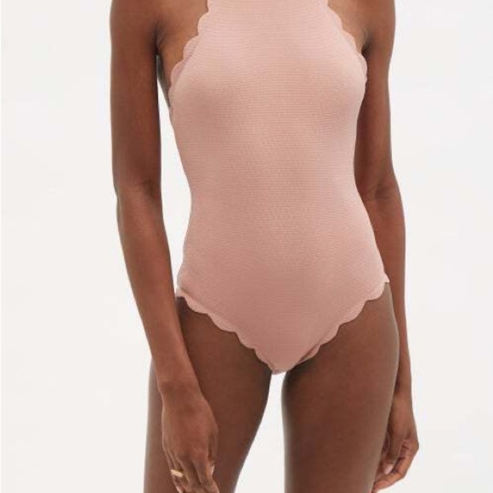 MOTT MAILLOT IN MARYSIA PINK halter scalloped one piece swimsuit ladies M NWT